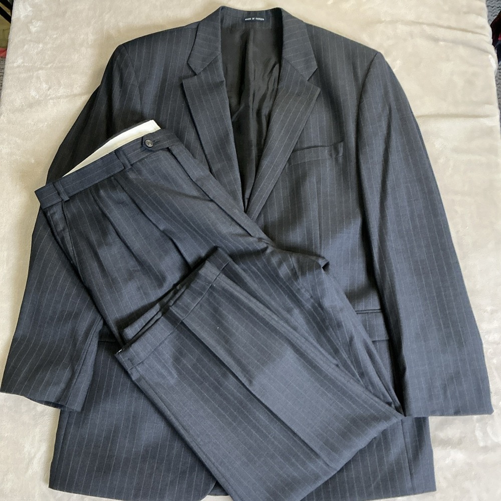 Lauren Ralph Lauren Men's Dark Gray Pinstripe‎ Suit 100% Wool 46 XL Pants 40x31